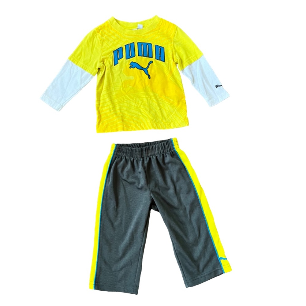 Puma Two-Piece Yellow and Gray Matching Top and Athletic Pants, Size 18 Months